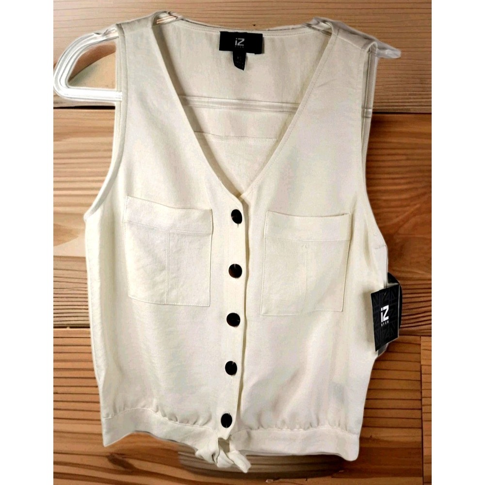 IZ Byer Front Tie Sleeveless Blouse Womens XS Ivory‎ Boho Chic NWT